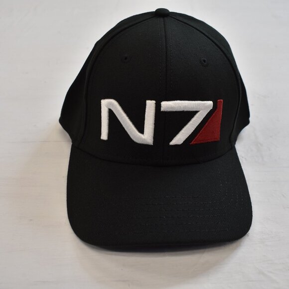 Mass Effect Mens N7 Logo Stretch Fitted Black Hat Cap New With Tags - Picture 1 of 6